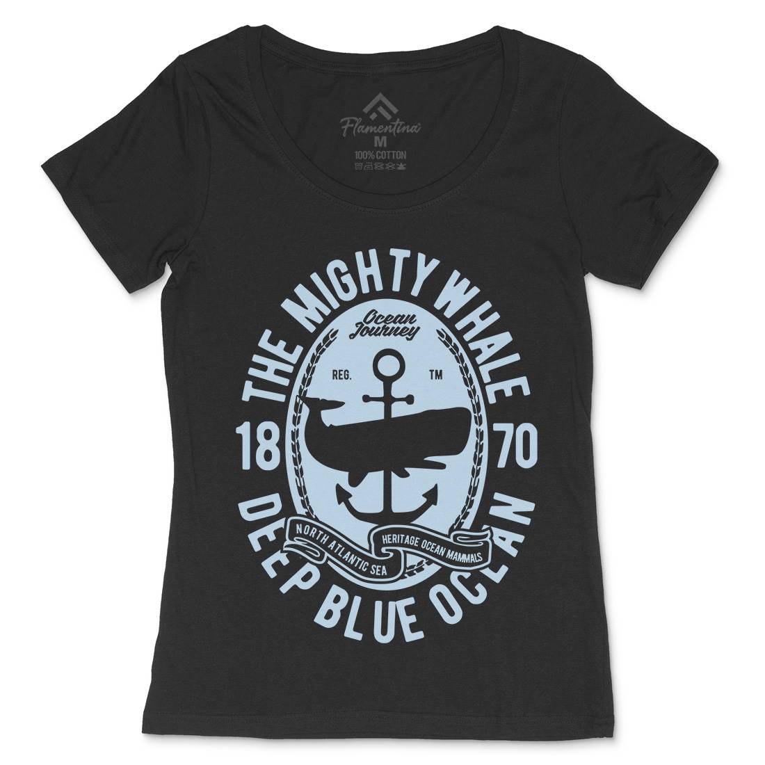The Mighty Whale Womens Scoop Neck T-Shirt Navy B466