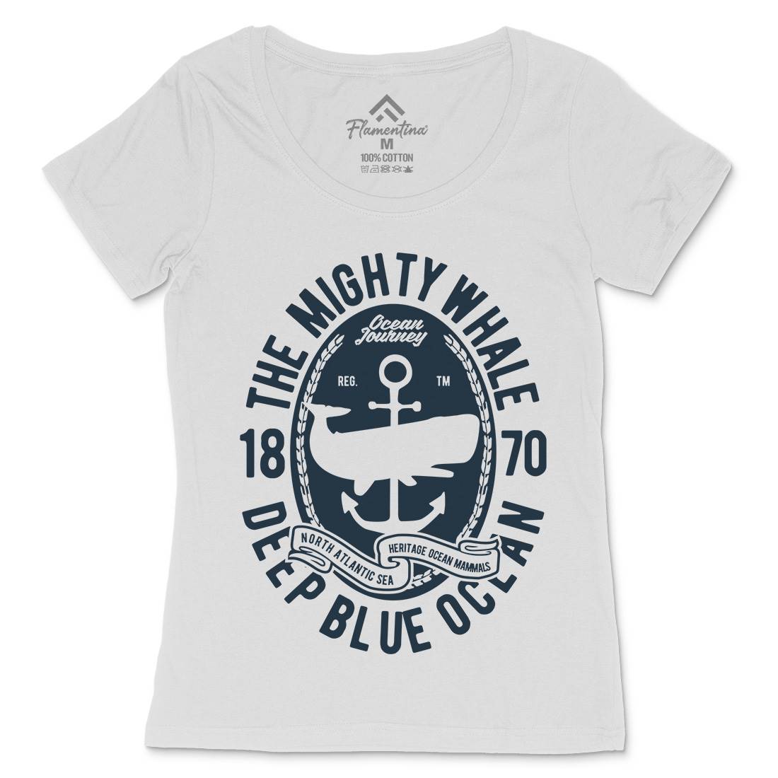 The Mighty Whale Womens Scoop Neck T-Shirt Navy B466