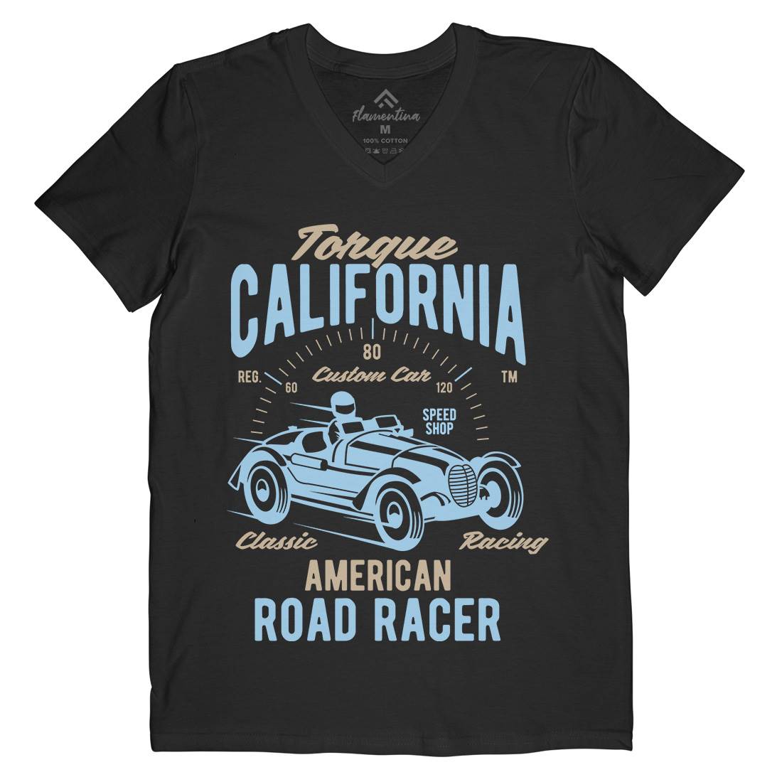 Torque California Mens Organic V-Neck T-Shirt Cars B468