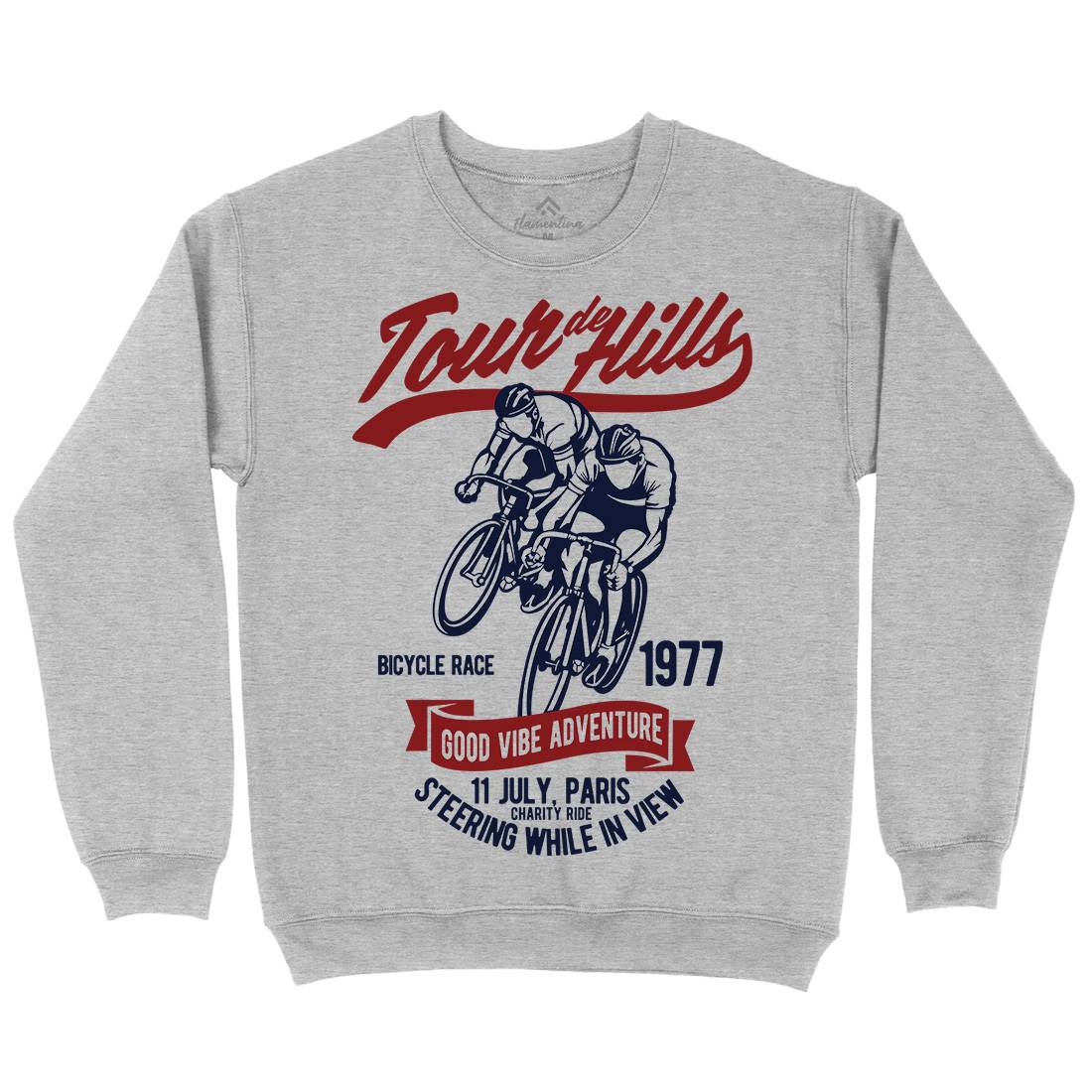 Tour De Hills Mens Crew Neck Sweatshirt Bikes B469