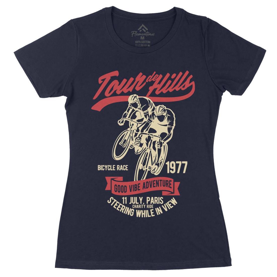 Tour De Hills Womens Organic Crew Neck T-Shirt Bikes B469
