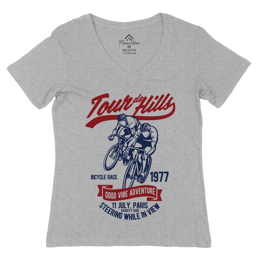 Tour De Hills Womens Organic V-Neck T-Shirt Bikes B469