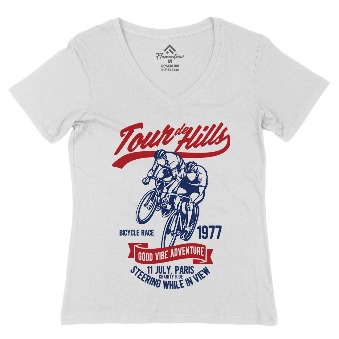 Tour De Hills Womens Organic V-Neck T-Shirt Bikes B469