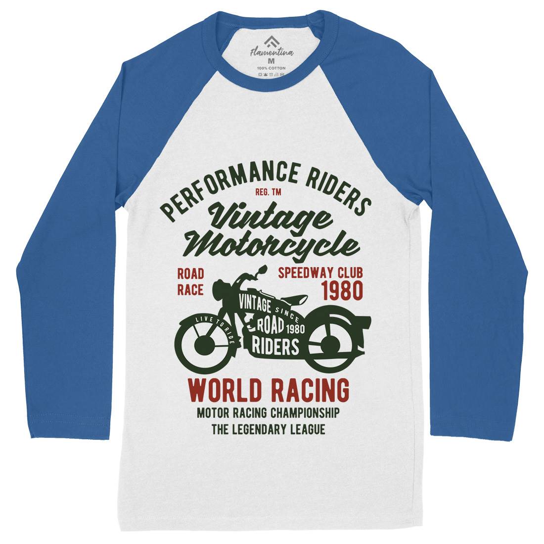 Vintage Mens Long Sleeve Baseball T-Shirt Motorcycles B470