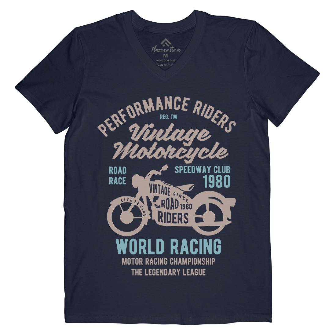 Vintage Mens V-Neck T-Shirt Motorcycles B470