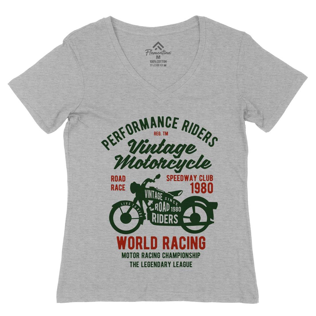 Vintage Womens Organic V-Neck T-Shirt Motorcycles B470