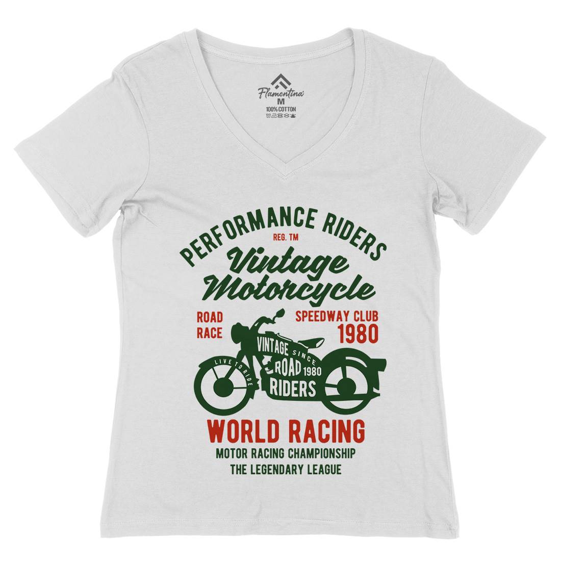 Vintage Womens Organic V-Neck T-Shirt Motorcycles B470