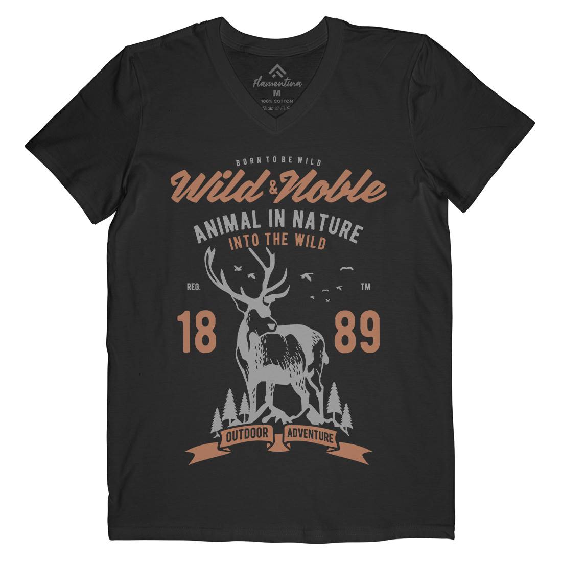 Wild And Noble Mens Organic V-Neck T-Shirt Animals B472