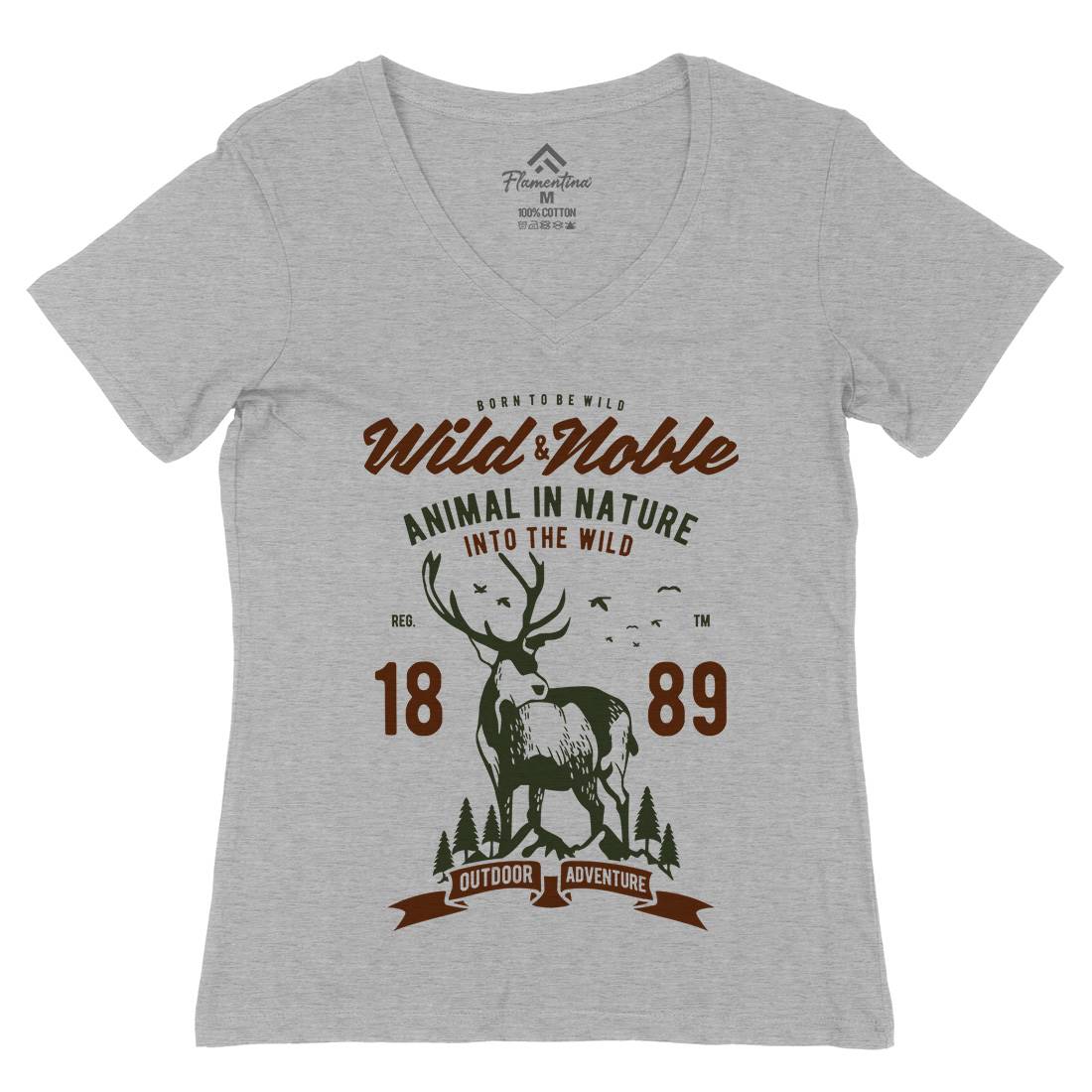 Wild And Noble Womens Organic V-Neck T-Shirt Animals B472
