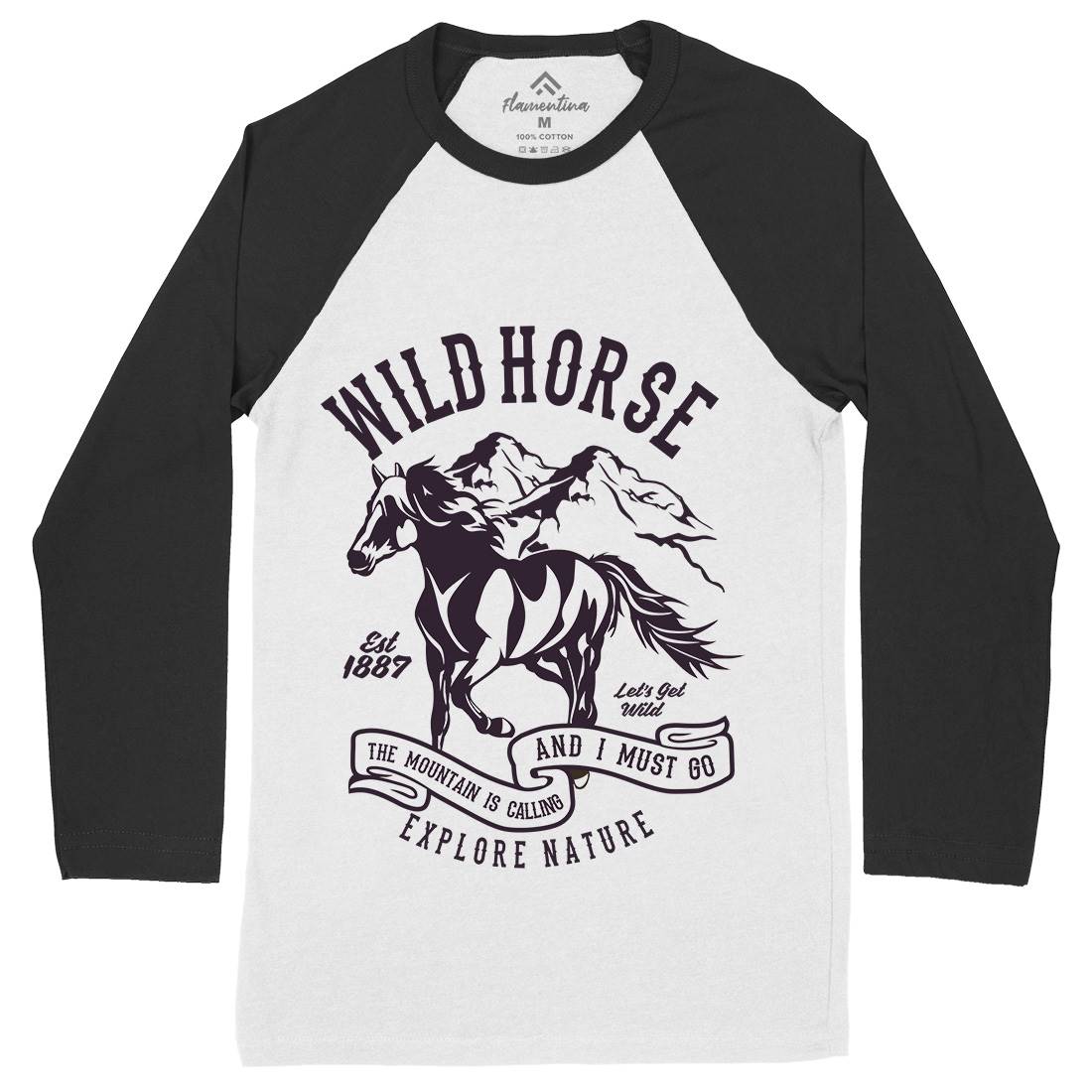 Wild Horse Mens Long Sleeve Baseball T-Shirt Animals B473