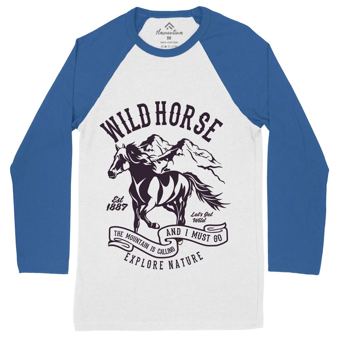 Wild Horse Mens Long Sleeve Baseball T-Shirt Animals B473
