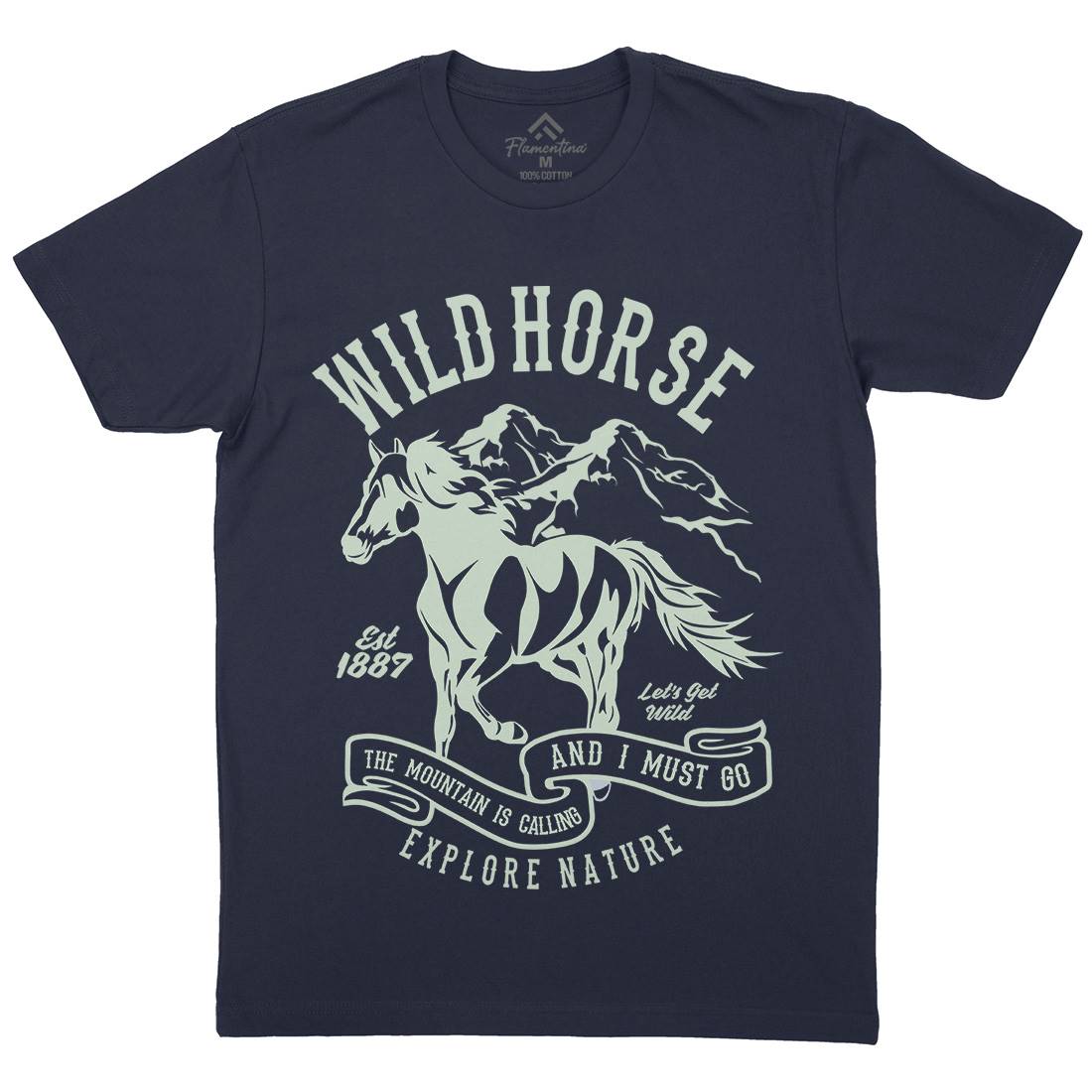 Wild Horse Mens Organic Crew Neck T-Shirt Animals B473