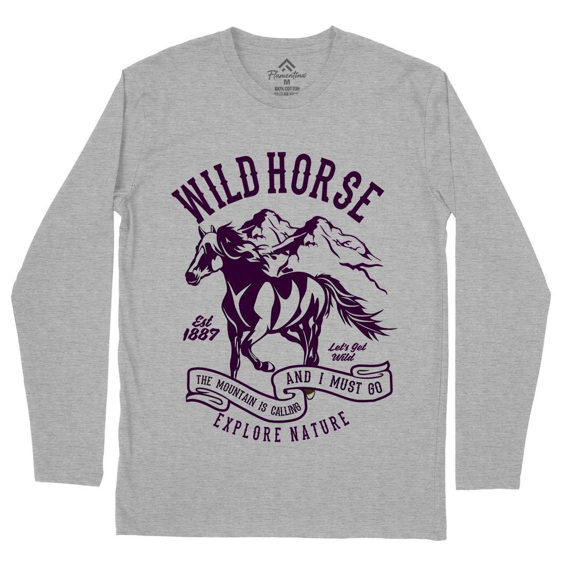 Wild Horse Mens Long Sleeve T-Shirt Animals B473
