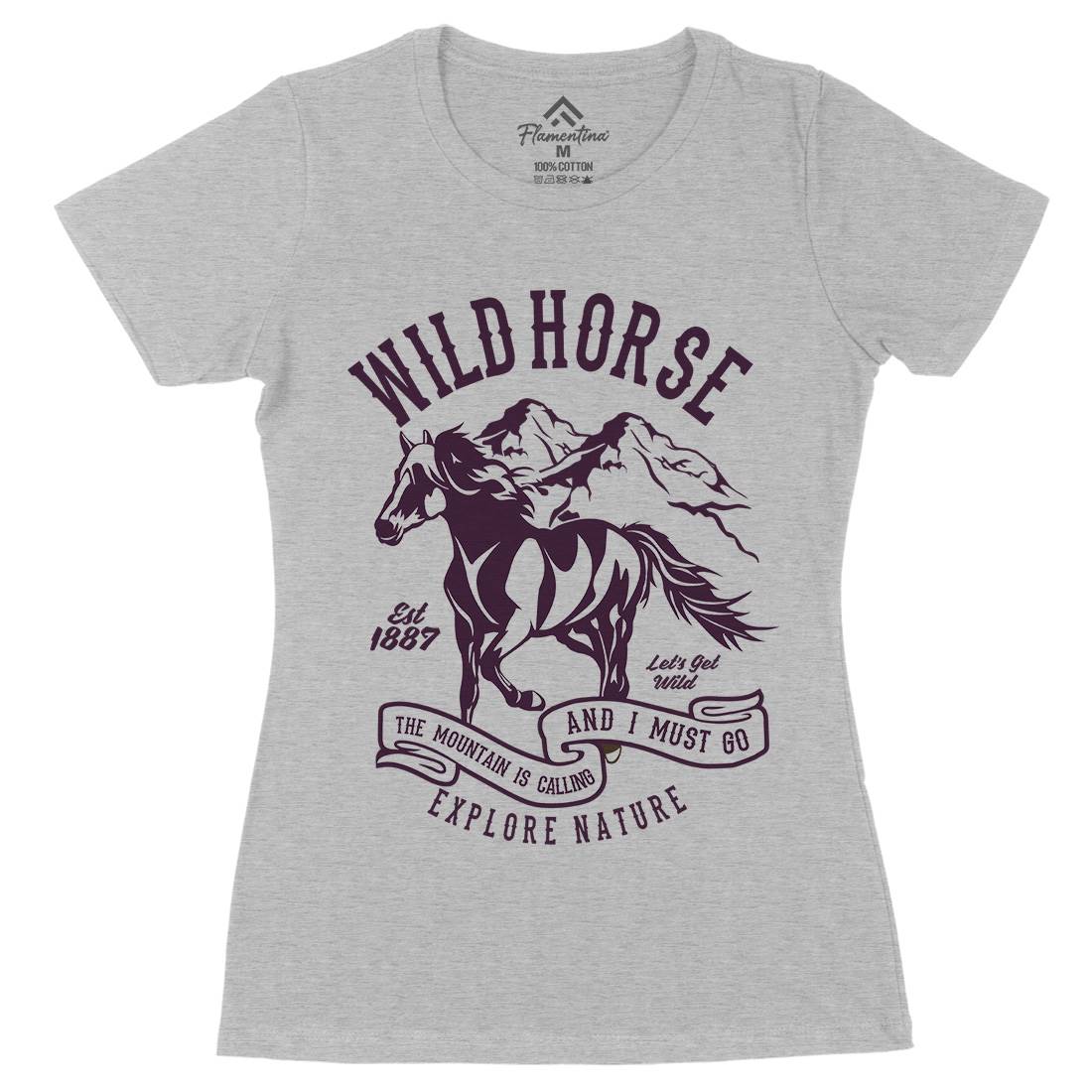 Wild Horse Womens Organic Crew Neck T-Shirt Animals B473