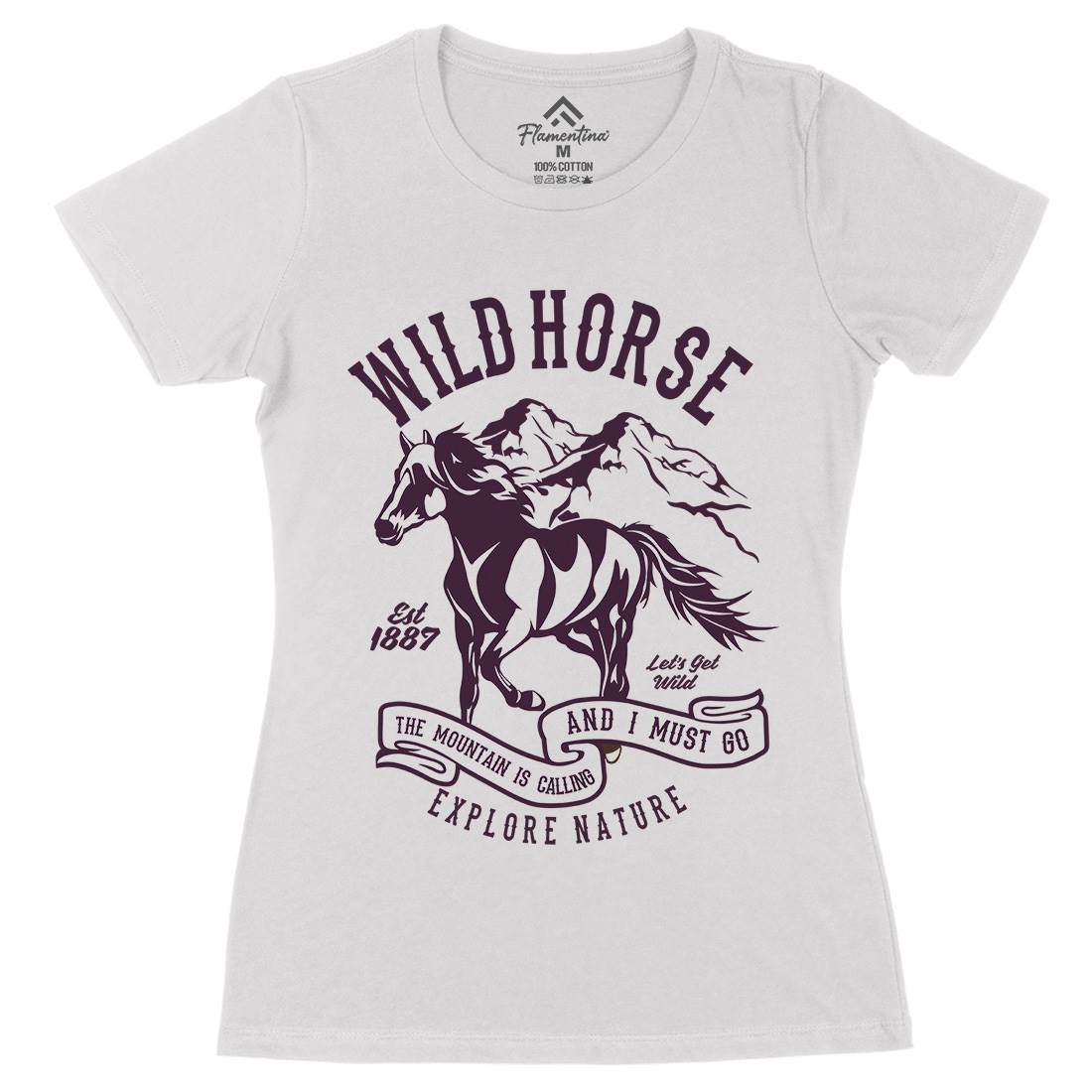Wild Horse Womens Organic Crew Neck T-Shirt Animals B473