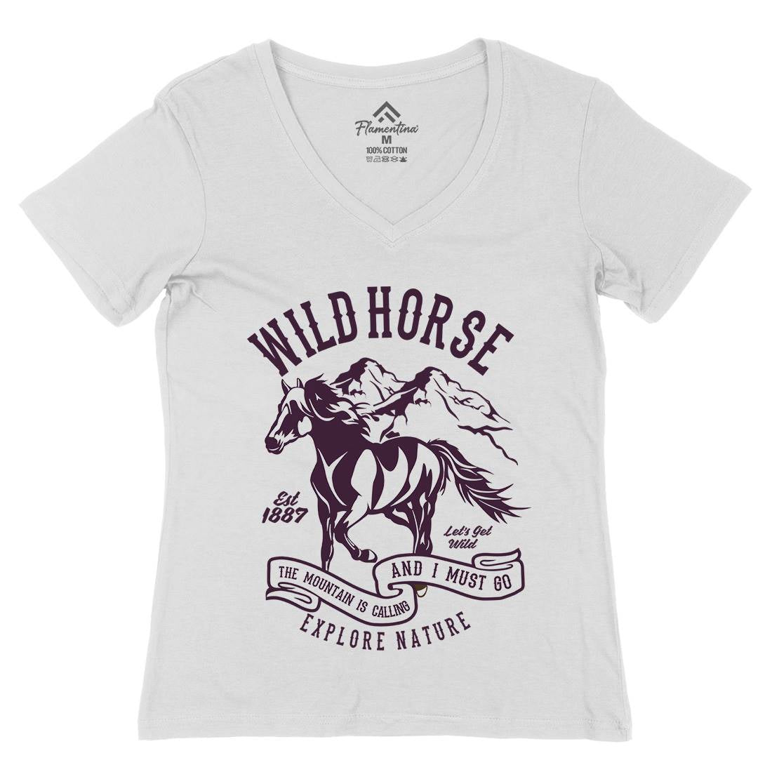 Wild Horse Womens Organic V-Neck T-Shirt Animals B473
