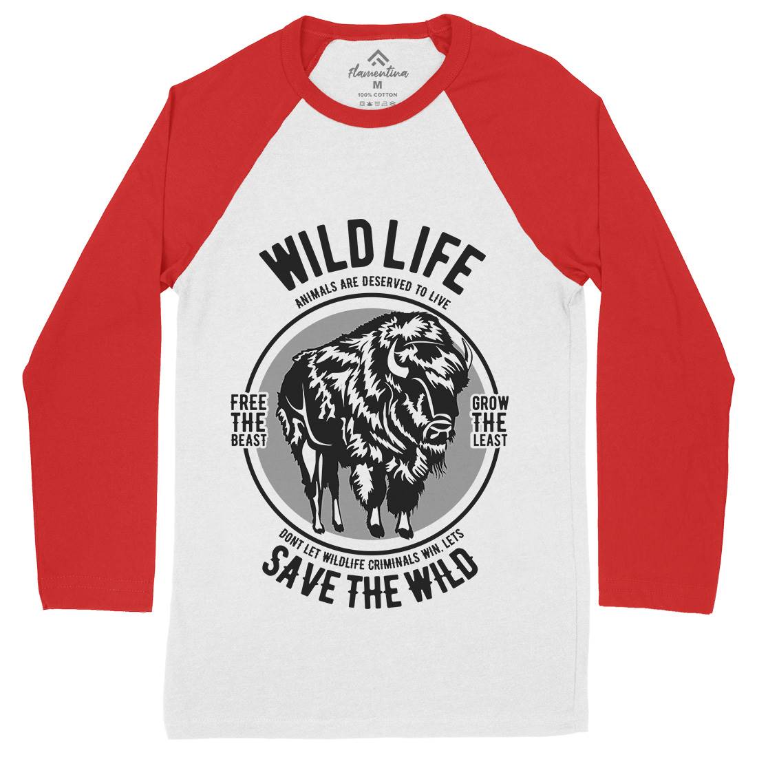Wild Life Mens Long Sleeve Baseball T-Shirt Animals B474