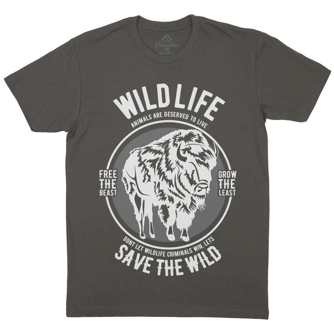 Wild Life Mens Organic Crew Neck T-Shirt Animals B474