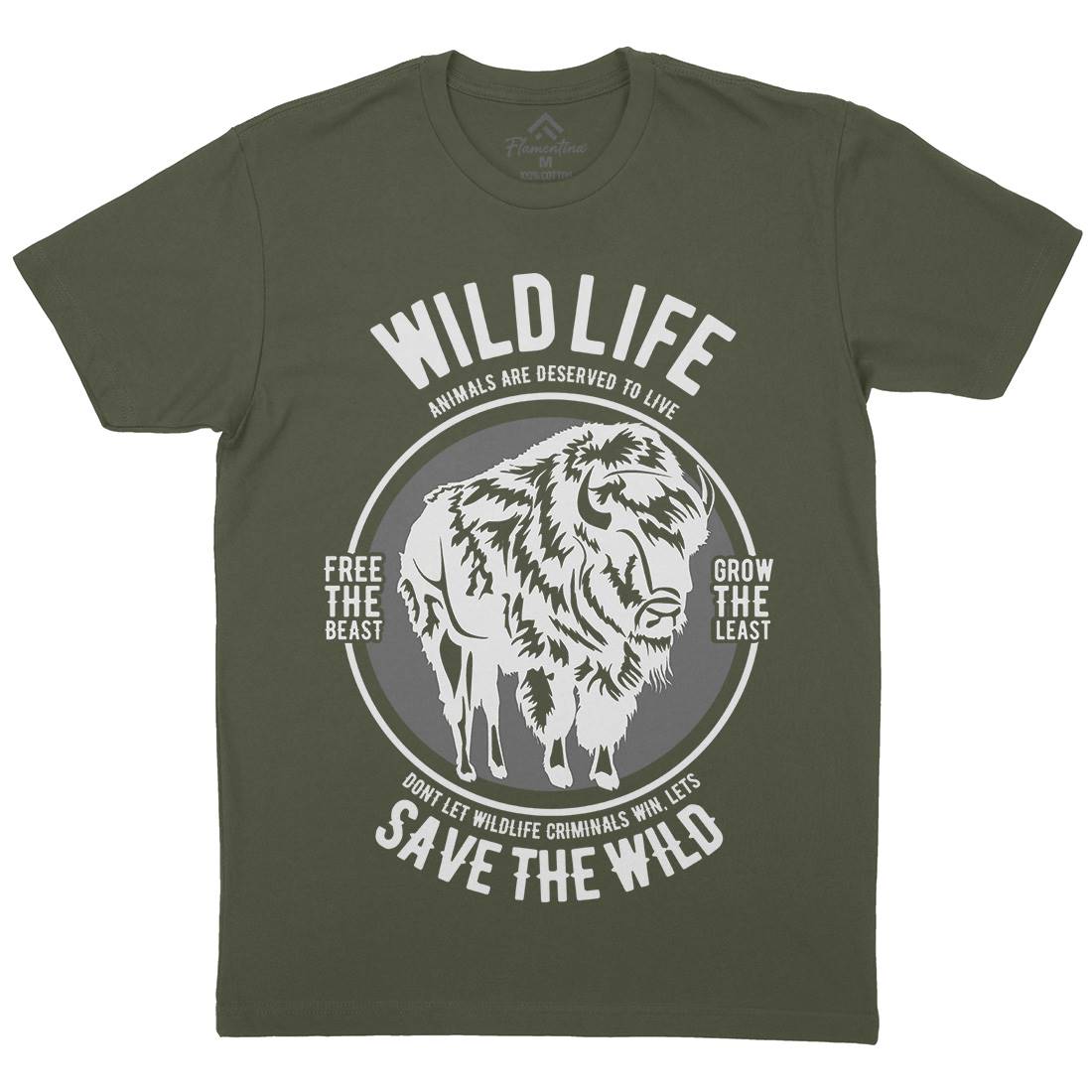 Wild Life Mens Organic Crew Neck T-Shirt Animals B474