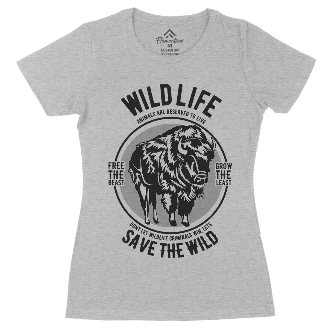 Wild Life Womens Organic Crew Neck T-Shirt Animals B474