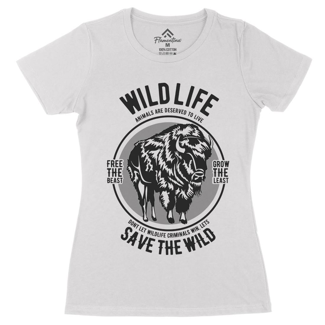 Wild Life Womens Organic Crew Neck T-Shirt Animals B474