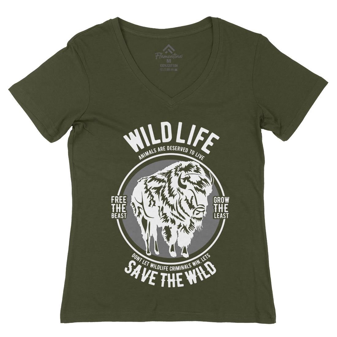 Wild Life Womens Organic V-Neck T-Shirt Animals B474