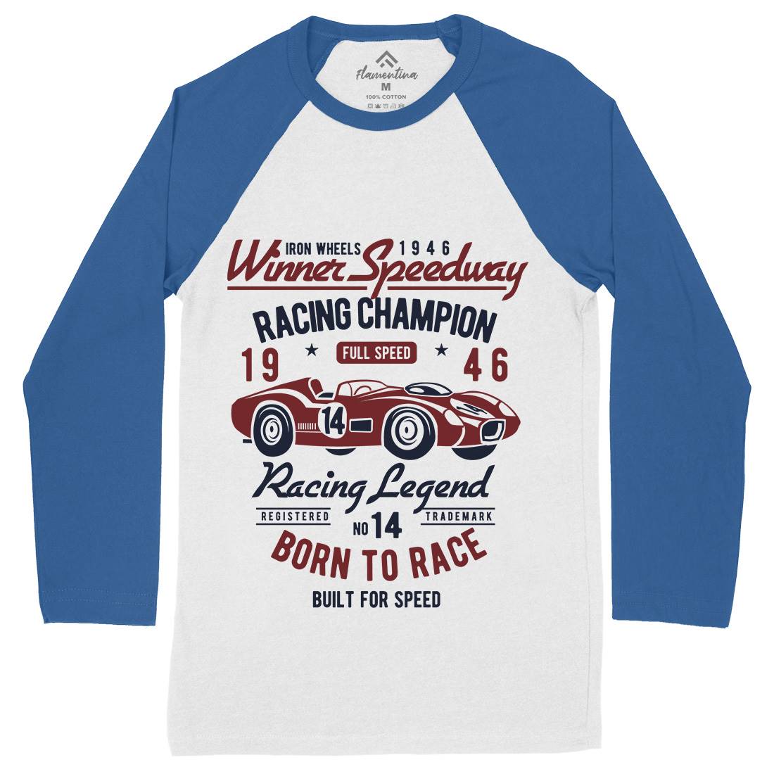 Winner Speedway Mens Long Sleeve Baseball T-Shirt Cars B476