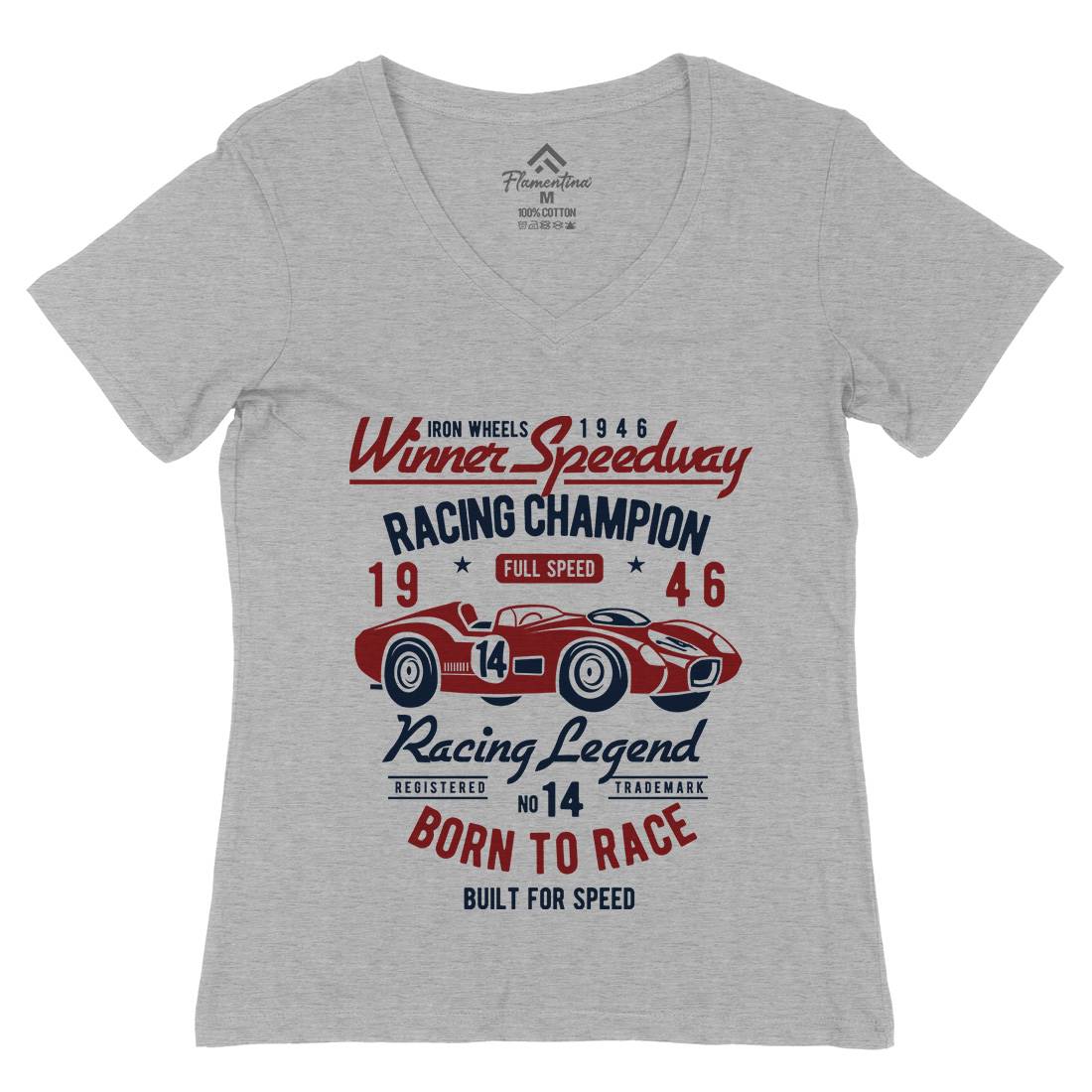Winner Speedway Womens Organic V-Neck T-Shirt Cars B476