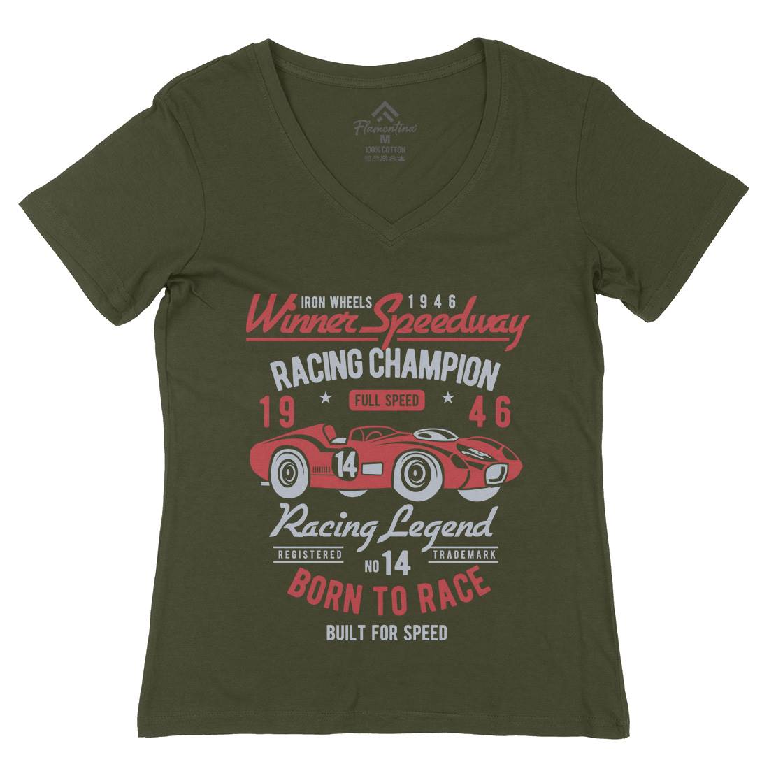 Winner Speedway Womens Organic V-Neck T-Shirt Cars B476