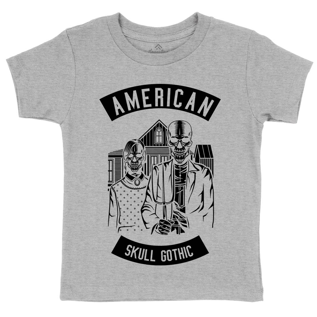 American Skull Gothic Kids Crew Neck T-Shirt Horror B480