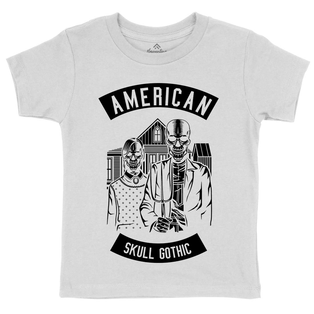 American Skull Gothic Kids Crew Neck T-Shirt Horror B480