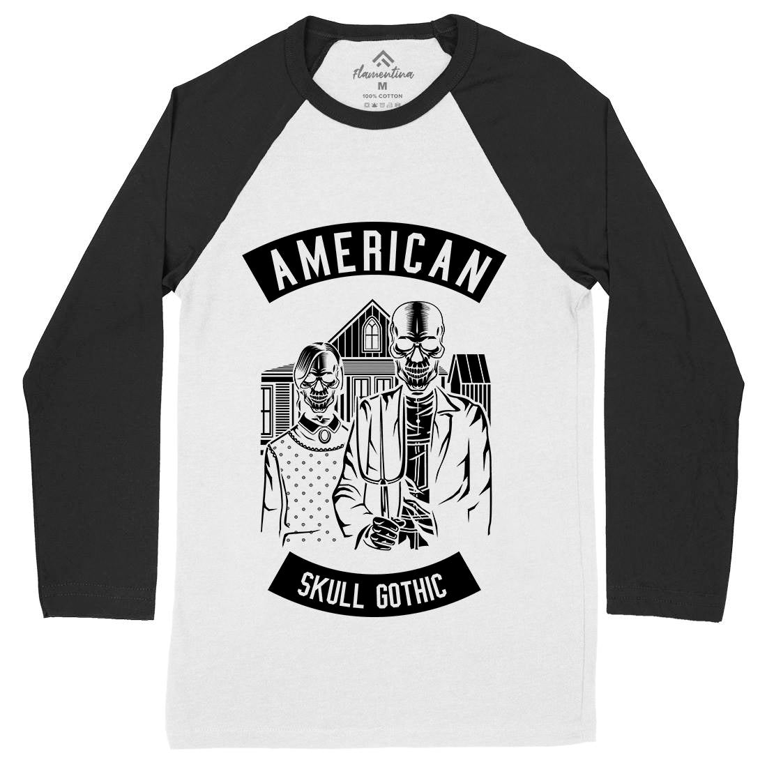 American Skull Gothic Mens Long Sleeve Baseball T-Shirt Horror B480