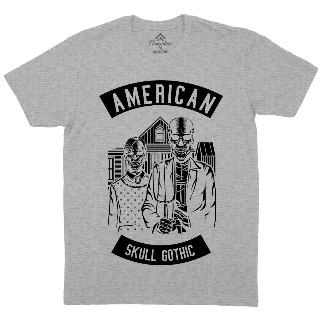 American Skull Gothic Mens Organic Crew Neck T-Shirt Horror B480