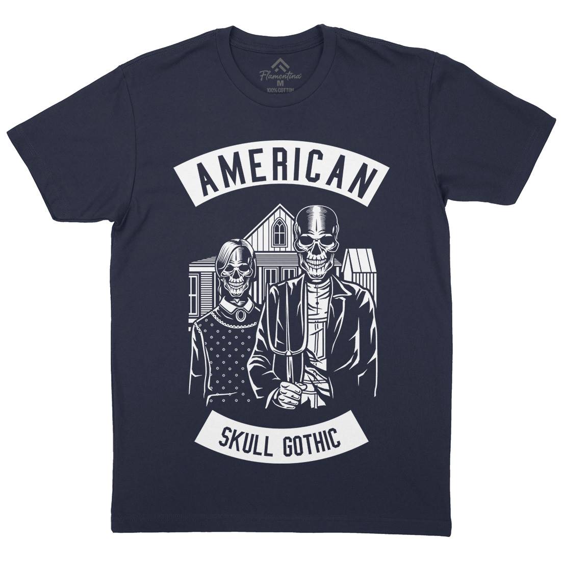 American Skull Gothic Mens Crew Neck T-Shirt Horror B480