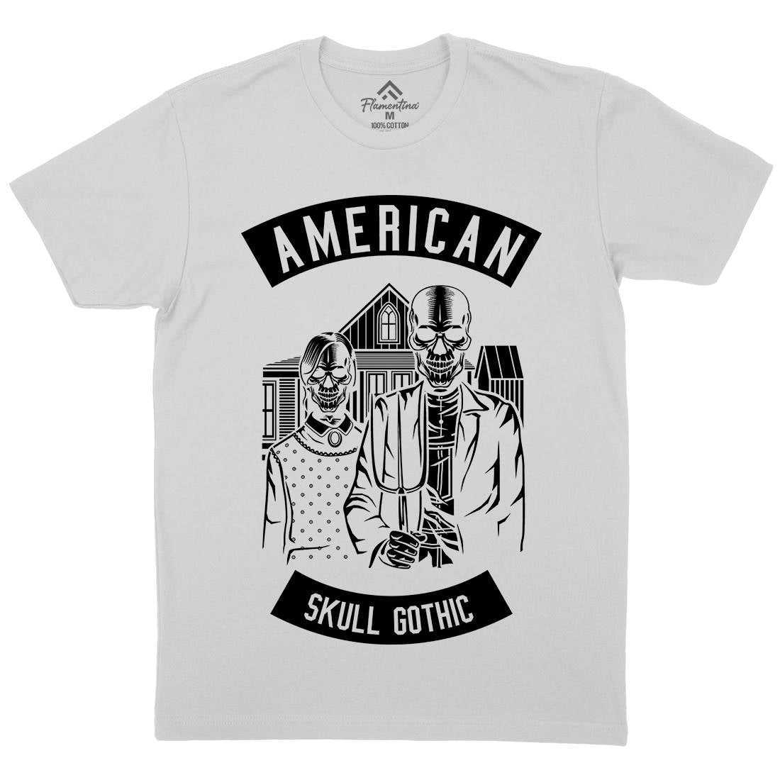 American Skull Gothic Mens Crew Neck T-Shirt Horror B480