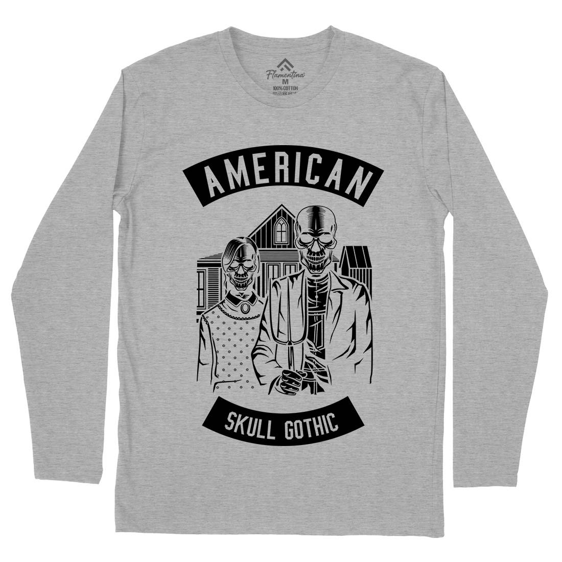 American Skull Gothic Mens Long Sleeve T-Shirt Horror B480
