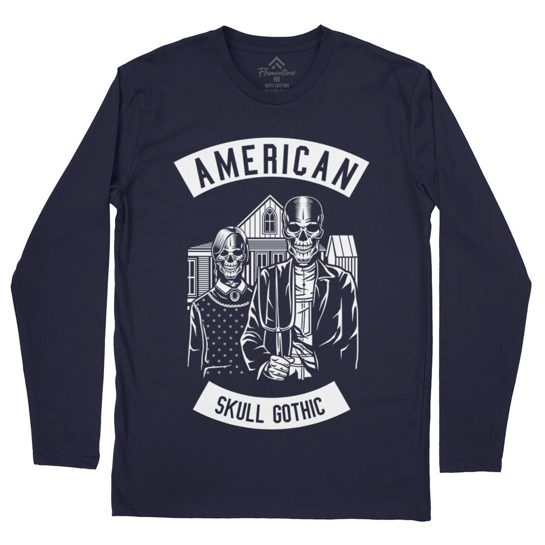American Skull Gothic Mens Long Sleeve T-Shirt Horror B480
