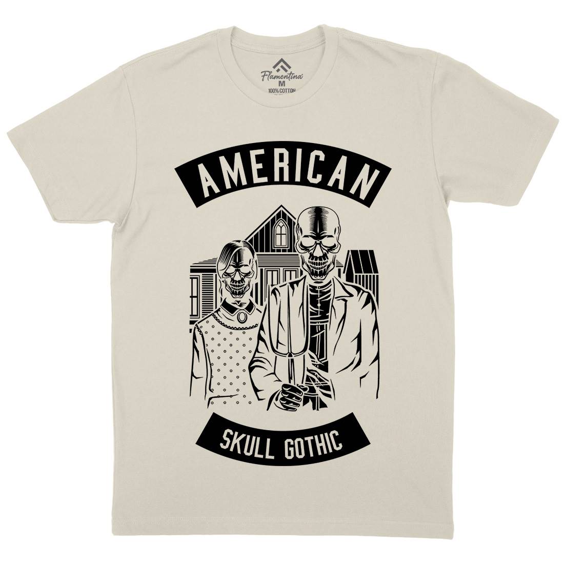 American Skull Gothic Mens Organic Crew Neck T-Shirt Horror B480
