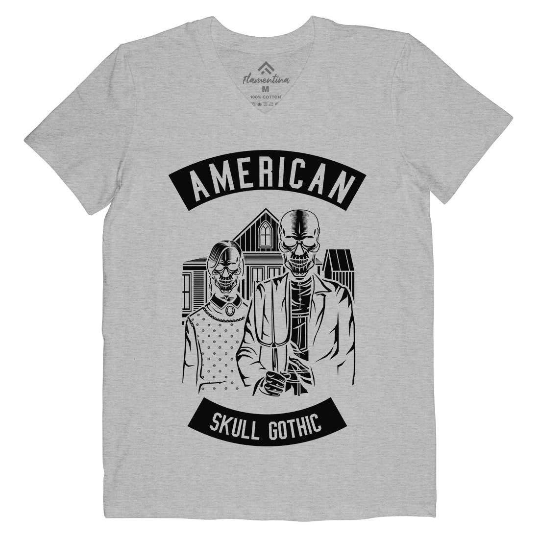 American Skull Gothic Mens Organic V-Neck T-Shirt Horror B480