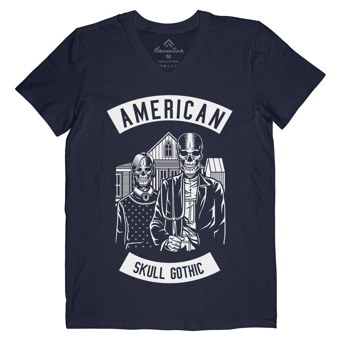 American Skull Gothic Mens V-Neck T-Shirt Horror B480