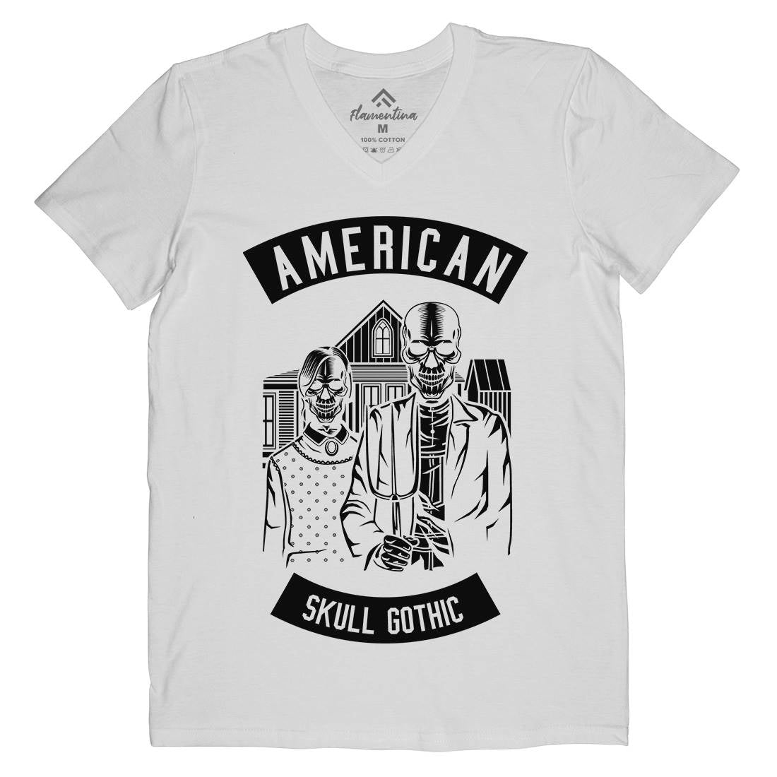American Skull Gothic Mens V-Neck T-Shirt Horror B480