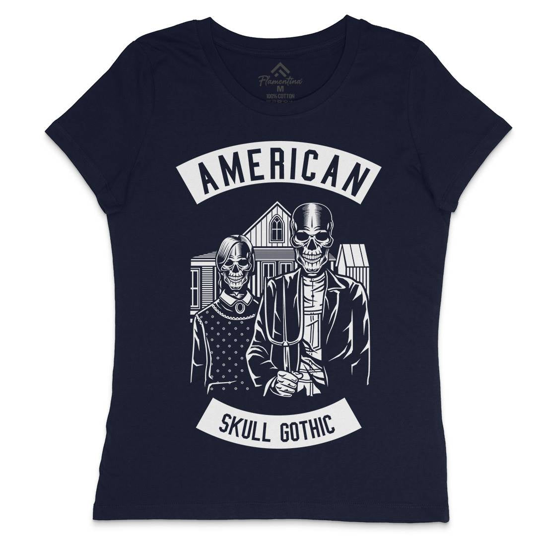American Skull Gothic Womens Crew Neck T-Shirt Horror B480