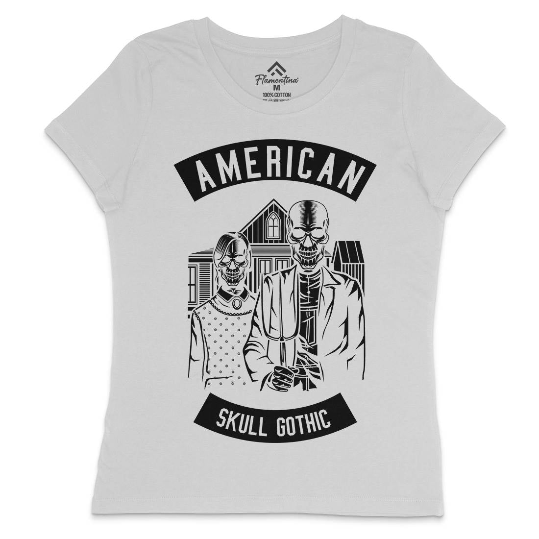 American Skull Gothic Womens Crew Neck T-Shirt Horror B480