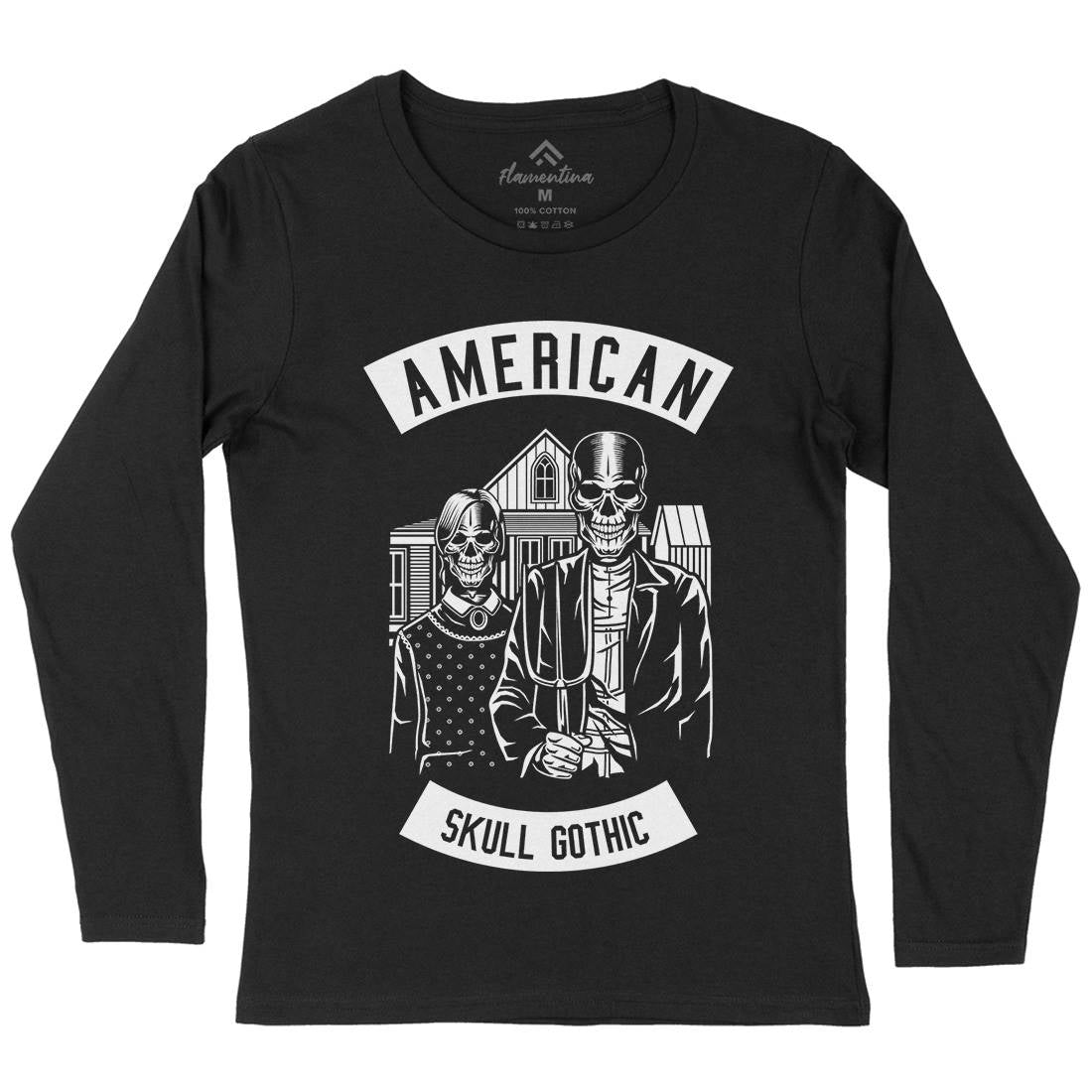 American Skull Gothic Womens Long Sleeve T-Shirt Horror B480