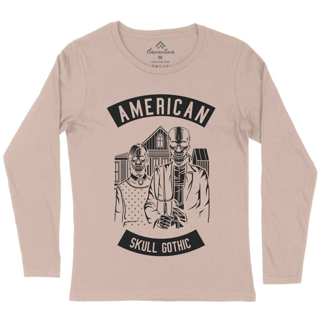 American Skull Gothic Womens Long Sleeve T-Shirt Horror B480