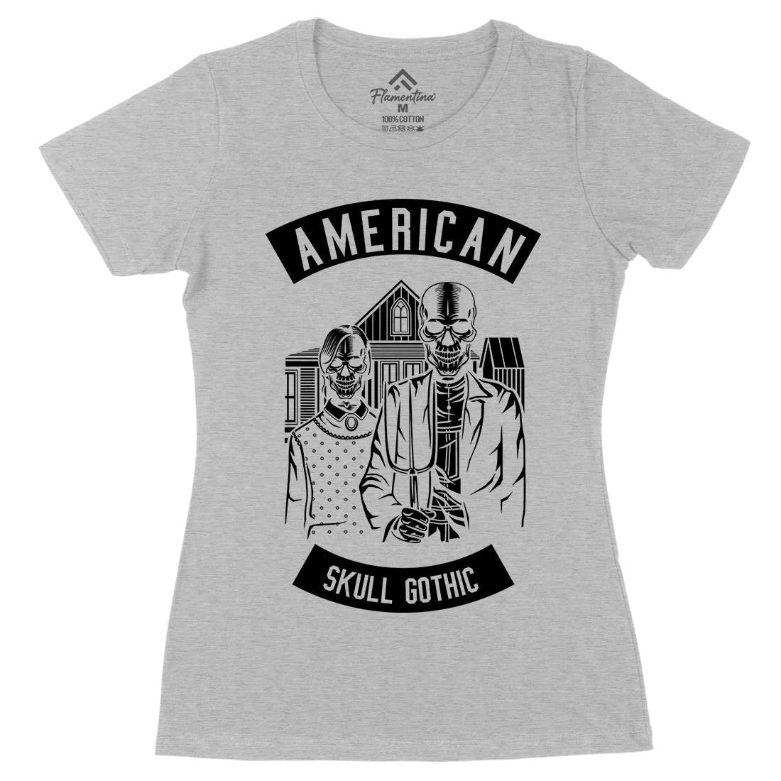 American Skull Gothic Womens Organic Crew Neck T-Shirt Horror B480