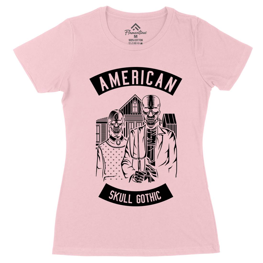 American Skull Gothic Womens Organic Crew Neck T-Shirt Horror B480
