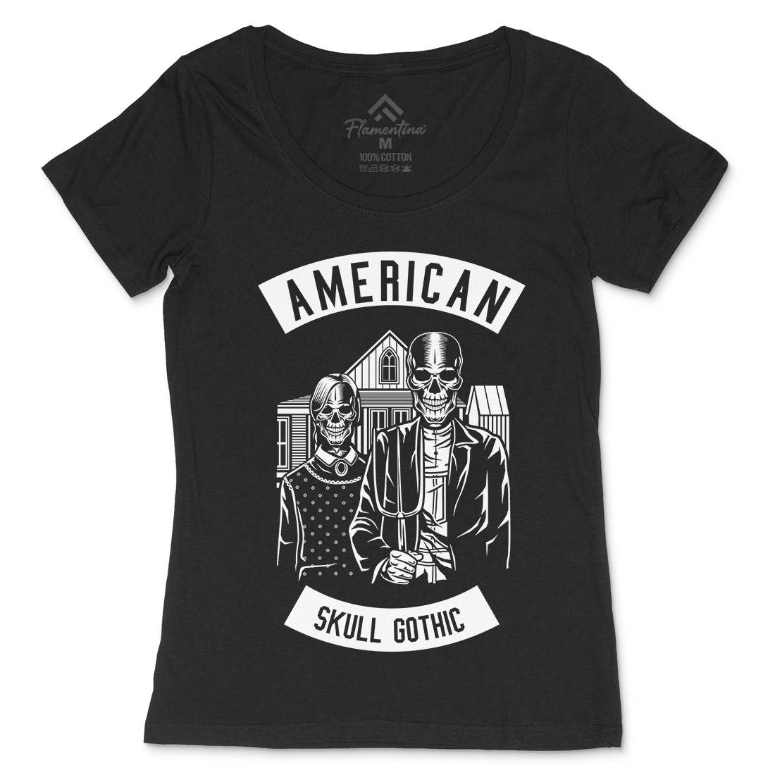 American Skull Gothic Womens Scoop Neck T-Shirt Horror B480