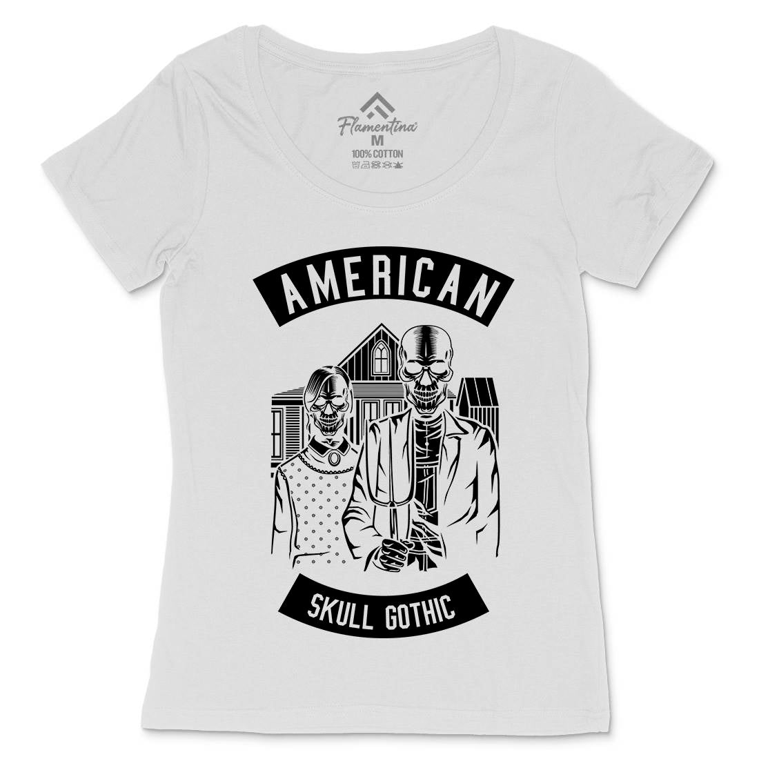 American Skull Gothic Womens Scoop Neck T-Shirt Horror B480