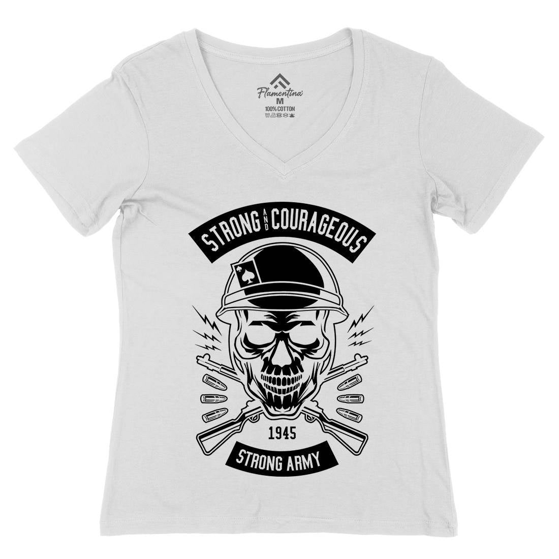 Army Skull Womens Organic V-Neck T-Shirt Army B482